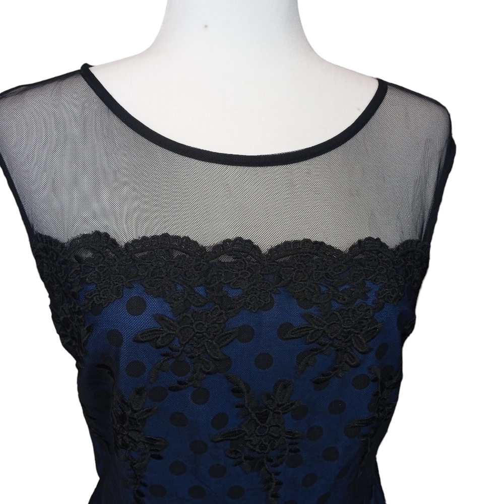 MissMay Retro Pin-Up Swing Dress Polka-Dot Floral Lace Blue/Black Size Small - Picture 6 of 16